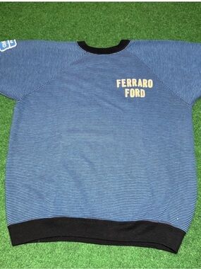 Vintage 60s 70s Ferraro Ford Striped Sweatshirt, Made in USA, Americana (Small)